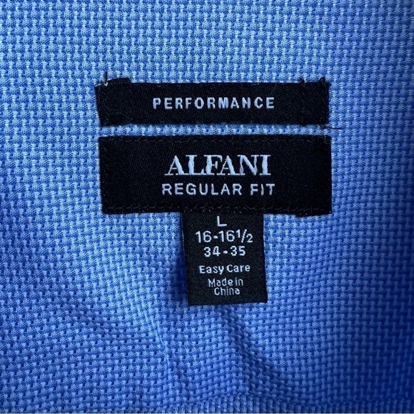 Alfani Men’s Performance Blue Button Front Shirt, Size Large 16-16.5 34-35 - Picture 8 of 10